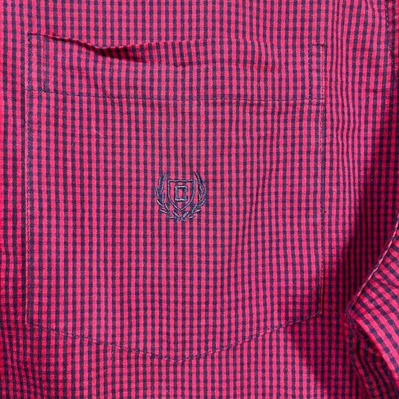 Chaps Long Sleeve Shirt Mens Medium Burgundy Red Checkered Stretch Easy Care - Picture 2 of 10